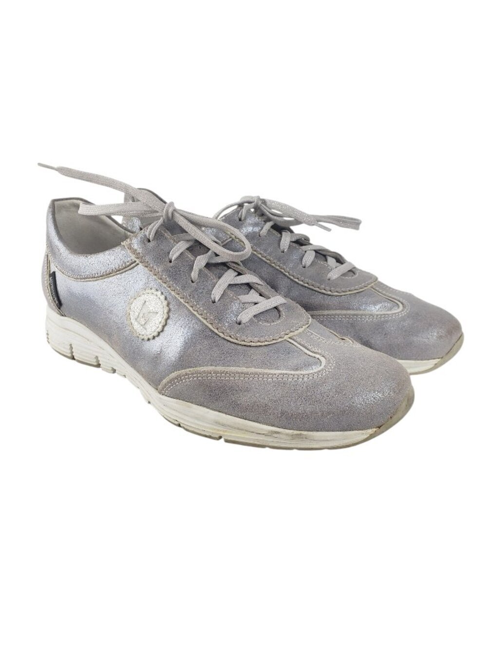Mephisto Yael Runoff Metallic Silver Lace Up Sneakers No Insoles US Womens 9.5
